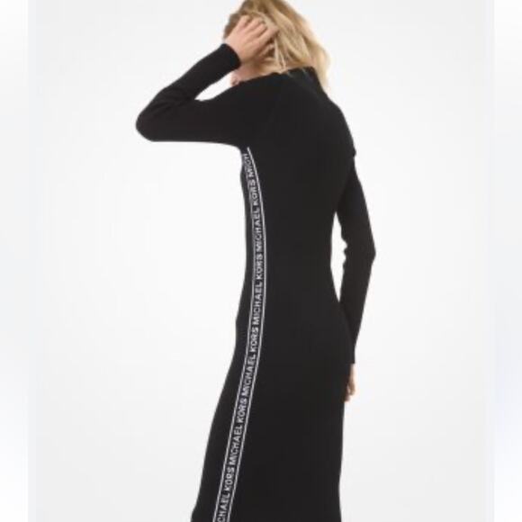 Michael Kors Logo Tape Ribbed Knit Sweater Dress XL Olive Green Luxury Spellout - Picture 8 of 8